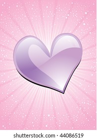 abstract pink rays background with isolated purple heart