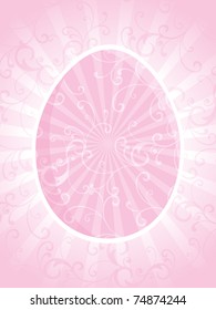 abstract pink rays, curve floral background with isolated pink egg