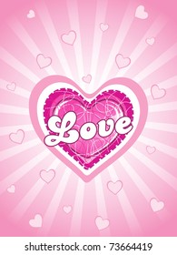 abstract pink rays, macro heart background with isolated big pink heart