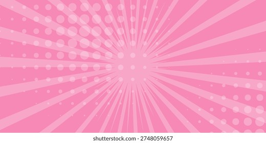 Abstract Pink rays shiny background with halftone backdrop dot sunlight