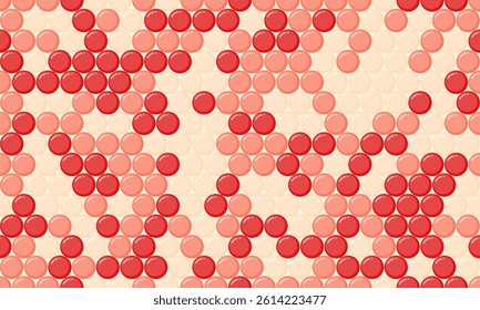 Abstract pink and red circle pattern.  Geometric design ideal for website backgrounds, textile prints, or playful branding.  The repeating motif creates a visually engaging, modern texture.