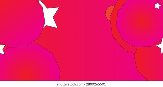 Abstract pink and red geometric background with dynamic polygon shapes and white stars.vector