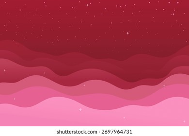 Fundo de gradiente abstrato rosa e ondulado vermelho com estrelas minúsculas - um design sereno e artístico