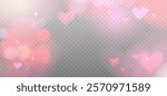 Abstract pink refraction glow and heart bokeh effect. Romantic crystal light leak flare reflection effect. Transparent Valentine's day refraction background. Vector overlay