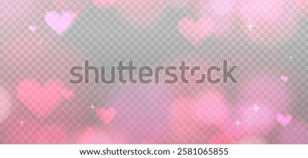 Abstract pink refraction glow and heart bokeh effect. Romantic crystal light leak flare reflection effect. Transparent Valentine s day refraction background. Vector overlay