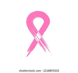 Abstract pink ribbon breast cancer vector with brush stroke on white background. New design, 2023