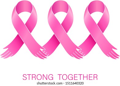 Abstract pink ribbon holding hands. Breast Cancer Awareness Month Campaign. Icon design for poster, banner, t-shirt. Illustration isolated on white background.