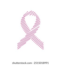 Vector de cinta rosa abstracto en un boceto o estilo de línea Cáncer de mama Icono de cinta rosa en estilo de boceto áspero sobre fondo blanco Vector Mes de conciencia del cáncer de mama Gráfico o ilustración