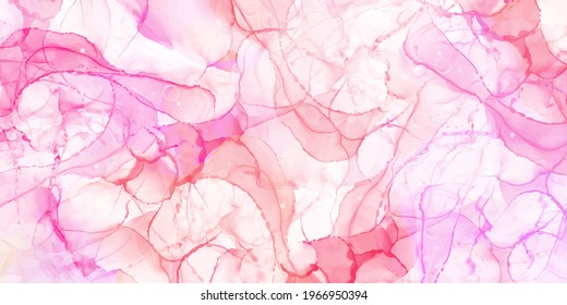 Abstract pink rosa marble fluid painted background. Alcohol ink or watercolor art. Editable vector texture backdrop 