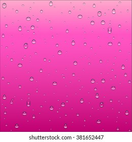 Abstract pink and rose gradient background with clear water drops texture, vector illustration