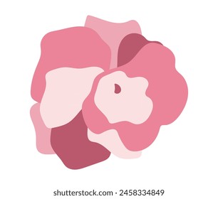 Abstract pink rose head in flat design. Spring blooming blossom closeup. Vector illustration isolated.