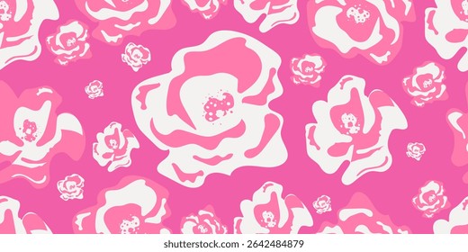 Abstract pink rose seamless pattern with vertical style. Modern foliage print design for fabric, textiles, clothing, packaging, cover, banner, home decor and backgrounds. Vector illustrations.