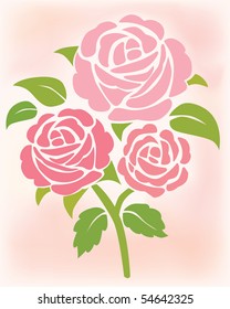 abstract pink roses and leaves with pink background