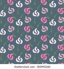 Abstract Pink Roses Pattern, Blue Background