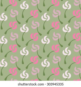 Abstract Pink Roses Pattern, Green Background