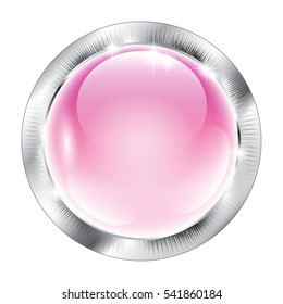 Abstract pink round background in a silver frame, with space for your text. Vector illustration, on transparent background.