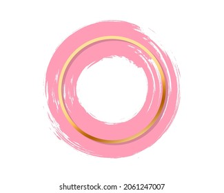 Abstract pink round brush stroke design element with gold lines line for symbol copy space and promotion design template.