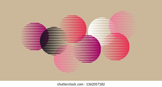 Abstract pink round geometry shapes pattern. Dynamic vintage vibes repeatable motif for web and print design. Vector illustration card, header, poster. 1970s style geometric composition.