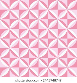 Abstract pink seamless pattern.  Modern style art background. Simple geometric shapes repeat pattern. Trendy texture wallpaper design with flowers and leaves shapes. Vector illustration