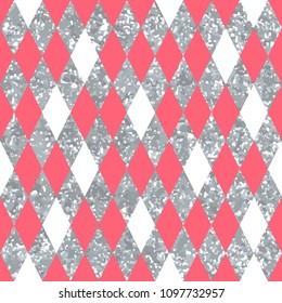 Abstract pink seamless pattern with rhombus and glitter.