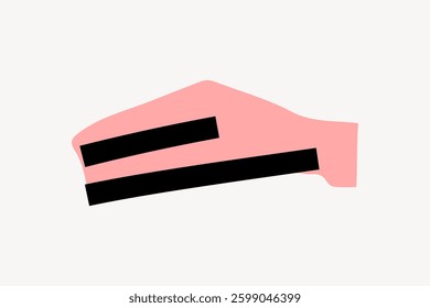 Abstract pink shape with black rectangles on a white background. Minimalist design with geometric elements. Pink and black contrast in abstract art. Minimal shape vector.