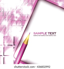 Abstract Pink Shiny Background with Notepad and Pencil.