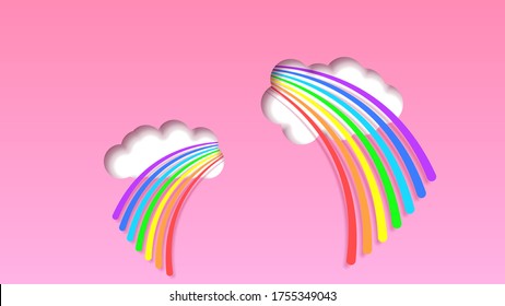 Abstract Pink Sky Background WIth Clouds And Lines Rainbow Shadows Design Vector