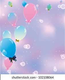 abstract pink sky with colorful balloons