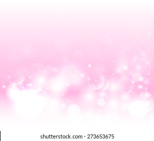 Abstract pink snow background. Magic light vector background. Pink background with defocused lights