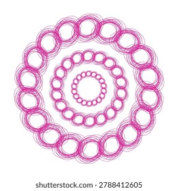 Abstract pink spirograph mandala sketch overlapping circles continuous line art drawing geometric concentric rings doodle vector illustration template isolated on white background
