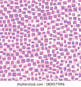 Abstract pink squares on white background. Seamless pattern with geometric print for wallpaper, web page, textures, card, postcard, faric, textile. Stylish ornament. Decorative vector illustration.