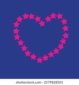 abstract pink star heart pattern isolated on a blue background, valentine's Day symbol, heart icon