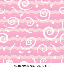 abstract pink striped seamless with white spirals, wave and drop for invitation topic