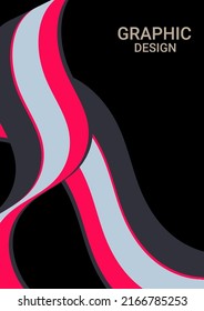Abstract pink stripes smoothly bent ribbon geometrical shape isolated on black background 