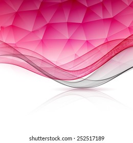 Abstract pink template background with wave and low poly.  Brochure design
