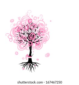 Abstract pink tree with roots for your design
