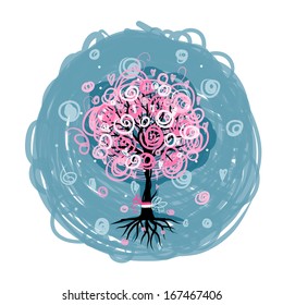 Abstract pink tree with roots for your design