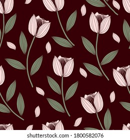 Abstract Pink Tulip Flower Vector Art Seamless Pattern