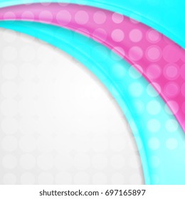 Abstract pink and turquoise waves with circles. Vector elegant modern design