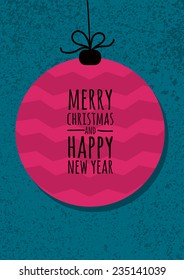Abstract pink vector bauble with winter grunge background. Christmas or New Year greeting card, invitation.
