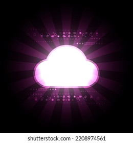 Abstract Pink Vector Digital Wireless Technology Background With Cloud Shape And Sunbeam Lights Effect On Dark Backdrop For Hitech Background