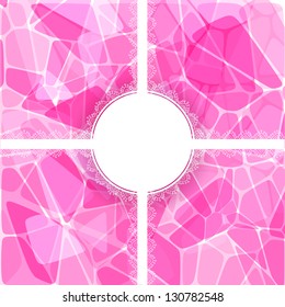 Abstract pink vector geometric card with lace circle label