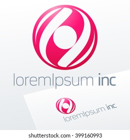 Abstract pink vector sign in sphere shape. Logo for Media, Fashion, Cosmetics