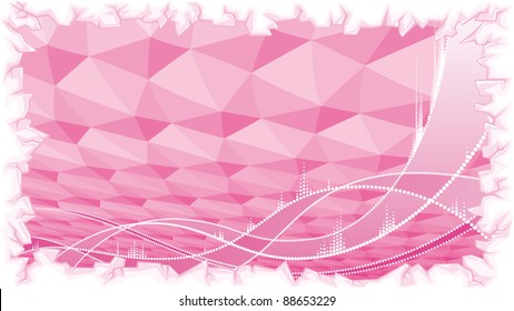 Abstract pink vector wave background with ice frame border