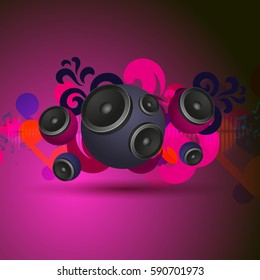 Abstract pink vintage music background with round speakers. EPS10 vector.