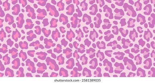 Abstract pink violet leopard seamless pattern set. Animal skin camouflage background design. Bright vector illustration.