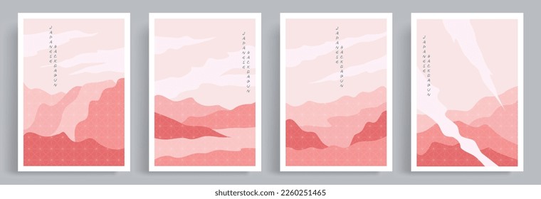 Abstract pink wall decor vector. Japanese oriental style arts with pattern. Suitable for prints, leaflet, canvas prints, poster, wall decoration, cover, social media, wallpaper.