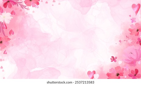 Abstract pink watercolor vector background with floral elements. Soft light red watercolor background with subtle washes and textures. Delicate, abstract