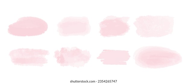 Abstract pink watercolor water splash set on a white background. Ink paint brush stain. Vector watercolour texture in rose color. 