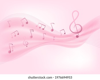 Abstract Pink Wave Background With Music Notes.